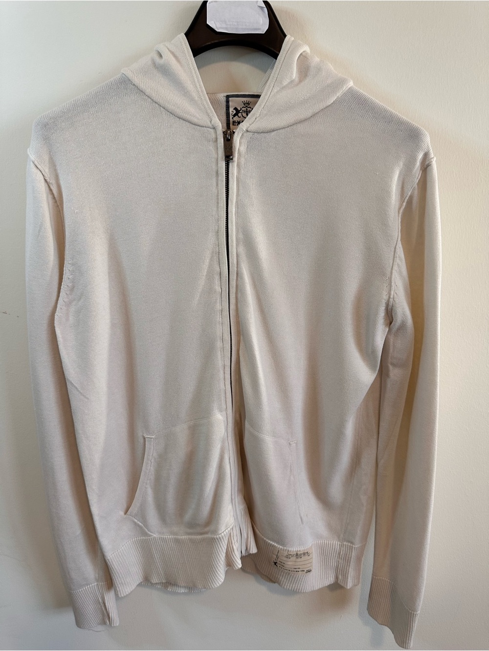 Express Women's White Full-Zip Hooded Sweater M